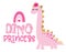 Dino Princess - funny hand drawn doodle, cartoon dino