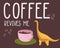 Dino quote.Coffee revives me phrase.Hand drawn dinosaur. Diplodocus with huge cup.Lettering and reptile.