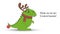 Dino Santa Claus Tyrannosaurus. Christmas funny cartoon dinosaur in a headdress with deer antlers and scarf isolated on white