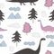 Dino seamless cute pattern for baby and kids vector illustration funny drawing scandinavian hand drawn background ready for