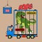 dino transport truck car, cartoon vector illustration