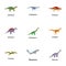 Dino world icons set, cartoon style