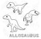 Dinosaur Allosaurus Cartoon Vector Illustration Monochrome