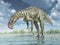 Dinosaur Altirhinus in a water landscape