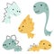 Dinosaur baby cute print set. Sweet little dino. Cool illustration for nursery, t-shirt, kids apparel