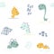 Dinosaur baby cute seamless pattern. Sweet dino boy with abstract shapes. Cool summer prin