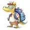 Dinosaur Backpack Fantasy Funny Cartoon Student Back to School Watercolor