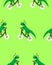Dinosaur on a bicycle. Music in the headphones. Green seamless pattern. Design for clothes, gift wrapping, postcards