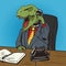Dinosaur businessman talks phone pop art vector