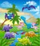 Dinosaur Cartoon Prehistoric Landscape Scene