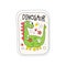Dinosaur childish patch badge, cute cartoon green animal sticker hand drawn vector Illustration on a white background