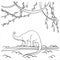 Dinosaur, Cretaceous, line illustration for coloring. Coloring book for adults and children. prehistoric period