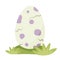 Dinosaur egg on the grass. Little dinosaur birthday. Purple spots.