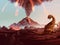 Dinosaur Extinction - Erupting volcano artwork