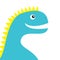 Dinosaur face body. Cute cartoon funny dino baby character. Flat design. Blue and yellow color. White background. Isolated