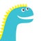 Dinosaur face. Cute cartoon funny dino baby character. Flat design. Blue and yellow color. White background. Isolated
