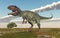 Dinosaur Giganotosaurus in a landscape