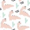 Dinosaur girl seamless pattern in scandinavian style. chldish illustration for t shirt, kids fashion, fabric