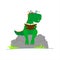 Dinosaur With Glasses Reading a Book. Smart Dinosaur. A Tyrannosaurus With A Crest On its Back and With Glasses Sits on a Stone