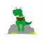 Dinosaur With Glasses Reading a Book. Smart Dinosaur. A Tyrannosaurus In Glasses Sits on a Stone With a Book in its Paws. Vector