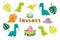 Dinosaur icons in flat style for designing dino party, children holiday, dinosaurus related materials