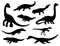 Dinosaur jurassic animal or dino black silhouettes