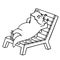 Dinosaur lays on a deck-chair. Vector illustration. Funny imaginary character.