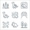 dinosaur line icons. linear set. quality vector line set such as trees, triceratops, night, volcano, meteor, plesiosaur,