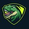 Dinosaur mascot head logo, esport logo green. T-rex monster