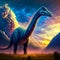 Dinosaur in the meadow. 3D render. Digital painting. Generative AI