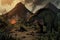 a dinosaur with a mountain in the background Dinosaurs, Volcanoes, and Nature\\\'s Raw Power