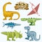 Dinosaur and prehistoric animals flat icons set