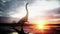 Dinosaur. Prehistoric period, rocky landscape. Wonderfull sunrise. Realistic 4K animation.