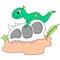 Dinosaur is riding on the head of a giant skull beast, doodle icon image kawaii