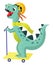 A dinosaur riding scooter, vector or color illustration