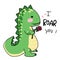 Dinosaur with rose flower, I roar you cartoon illustration