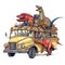 Dinosaur School bus Student Watercolor Sublimation Clipart