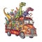 Dinosaur School bus Student Watercolor Sublimation Clipart