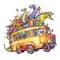 Dinosaur School bus Student Watercolor Sublimation Clipart