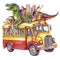 Dinosaur School bus Student Watercolor Sublimation Clipart