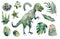 Dinosaur Set clipart. Cute Dino and other fantastic elements of nature of the prehistoric period. cartoon dinosaurs for