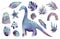 Dinosaur Set clipart. Cute Dino and other fantastic elements of nature of the prehistoric period. cartoon dinosaurs for