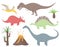 Dinosaur set with Tyrannosaurus Rex, Stegosaurus, Triceratops, Diplodocus, Pteradactyl, prehistoric plants and volcano.