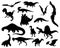 Dinosaur silhouettes set. Dino monsters icons. Shape of real animals. Sketch of prehistoric reptiles. Vector