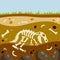 Dinosaur skeleton. Bones of a prehistoric lizard. Land in the section