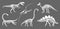 Dinosaur skeleton fossil, dino reptile silhouettes