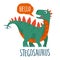 Dinosaur speak Hello. Vector colorful flat icon. Lettering stegosaurus