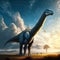 Dinosaur at sunset. 3D render. 3D illustration. Generative AI