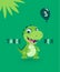 Dinosaur Tirannosaur Three Rex. Cartoon Tirex. Happy Birthday Card for a Child for Three Years. Vector Cute and Funny