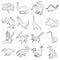 Dinosaur types icons set, outline style